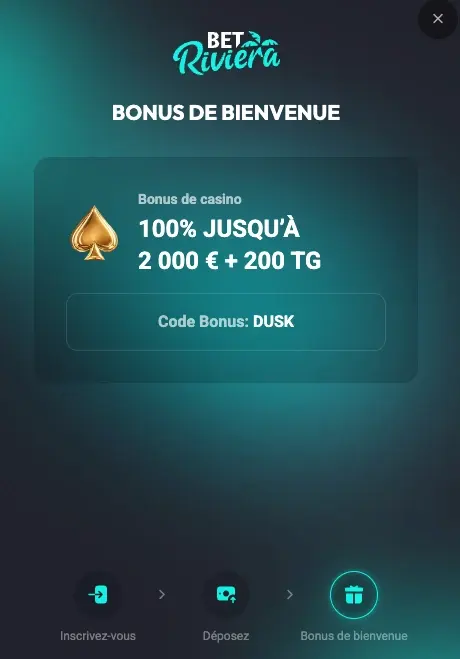 Compte Bet Riviera après inscription